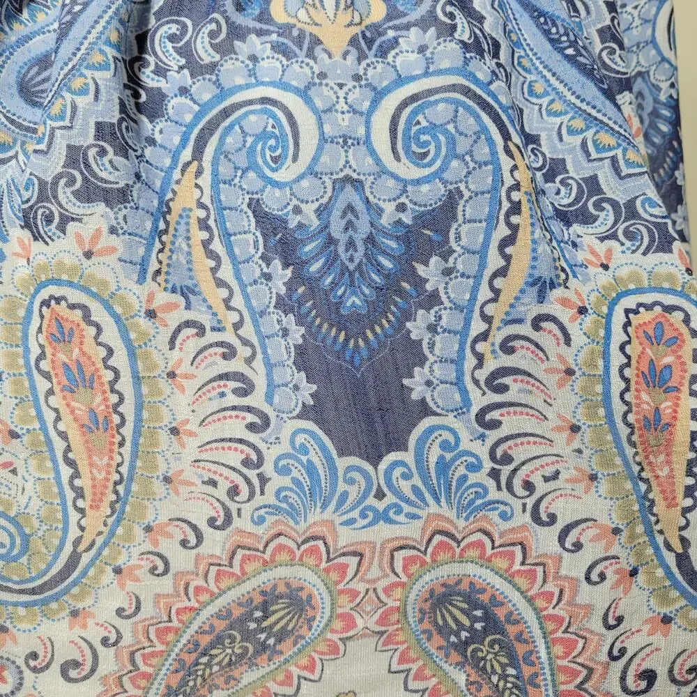 Zac & Rachel Women's Blue Paisley Blouse Top 3/4 Bell Sleeve Off Shoulder Medium - Picture 6 of 9